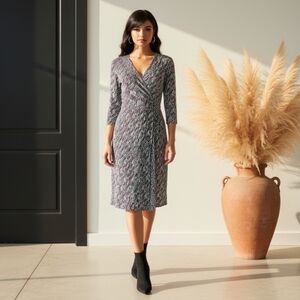 White House Black Market Mock Wrap Mini Geometric Print Dress Womens Size Medium